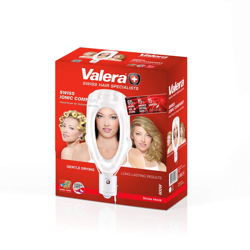 Valera, Swiss Ionic Comfort 513.01, hood dryer for volume and hold, ergonomic, with 3 temperature settings, cool shot, ion generator, 3m cord, storage bag, 600W, white
