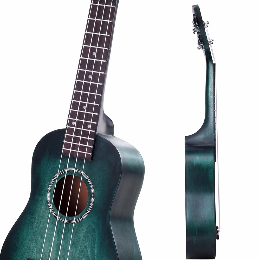 Winzz 21" Soprano Ukulele Beginner Set for Children Adults, Unique Color Design, with Bag, Tuner, Extra Strings, Strap, Note Stickers, Polishing Cloth - Dark Cyan