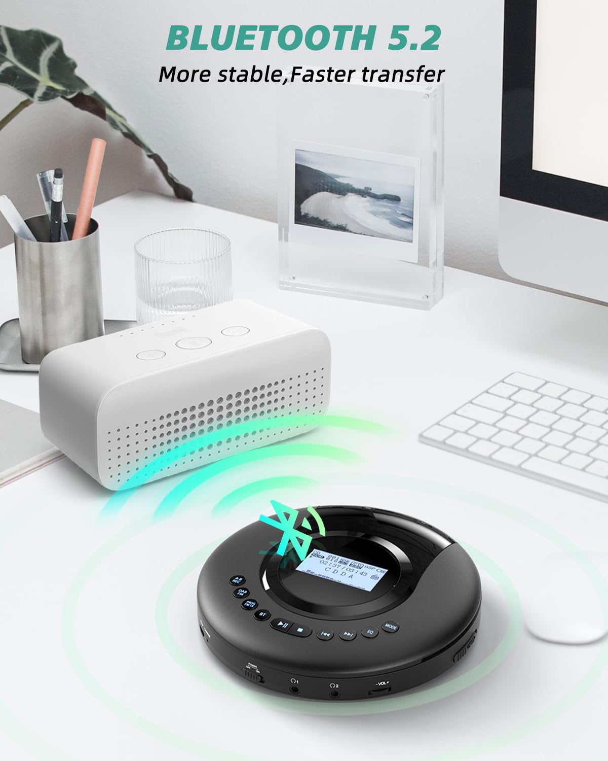 Arafuna Portable CD Player with DAB+/FM Radio, CD Player Bluetooth with Audiobook function, Discman for car, Anti-shock, built-in 2000mAH battery.