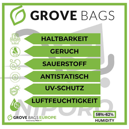 10 pieces for 15g Glassless Terploc Grove Bags incl.1 Hygrometer Heat-sealed and zip bags Moisture control Weed Humidor Bags with relative humidity between 58 and 62% (10, 15 grams)
