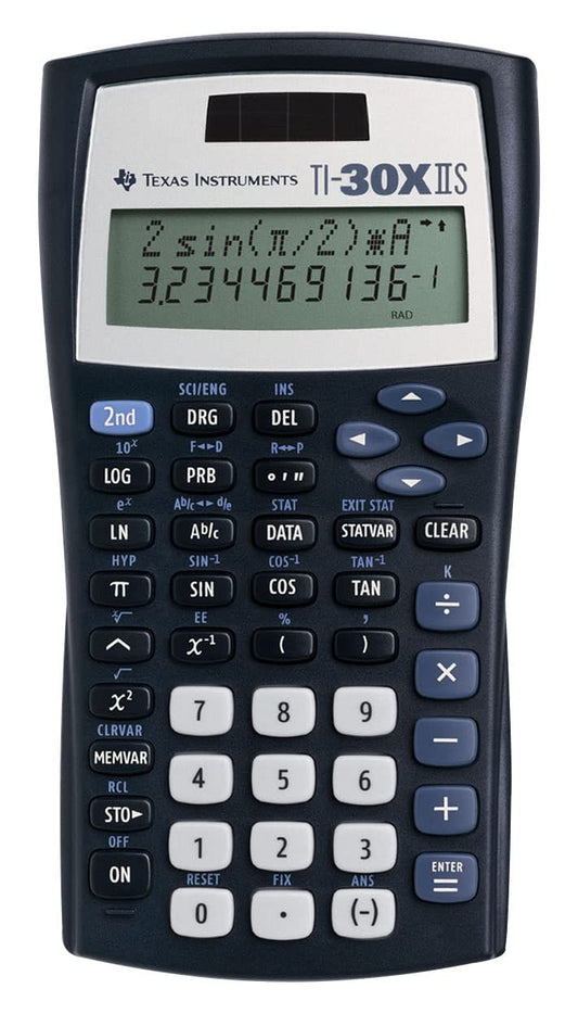 Texas Instruments TI-30 XIIS school calculator (two-line display, solar and battery powered) Dark blue.