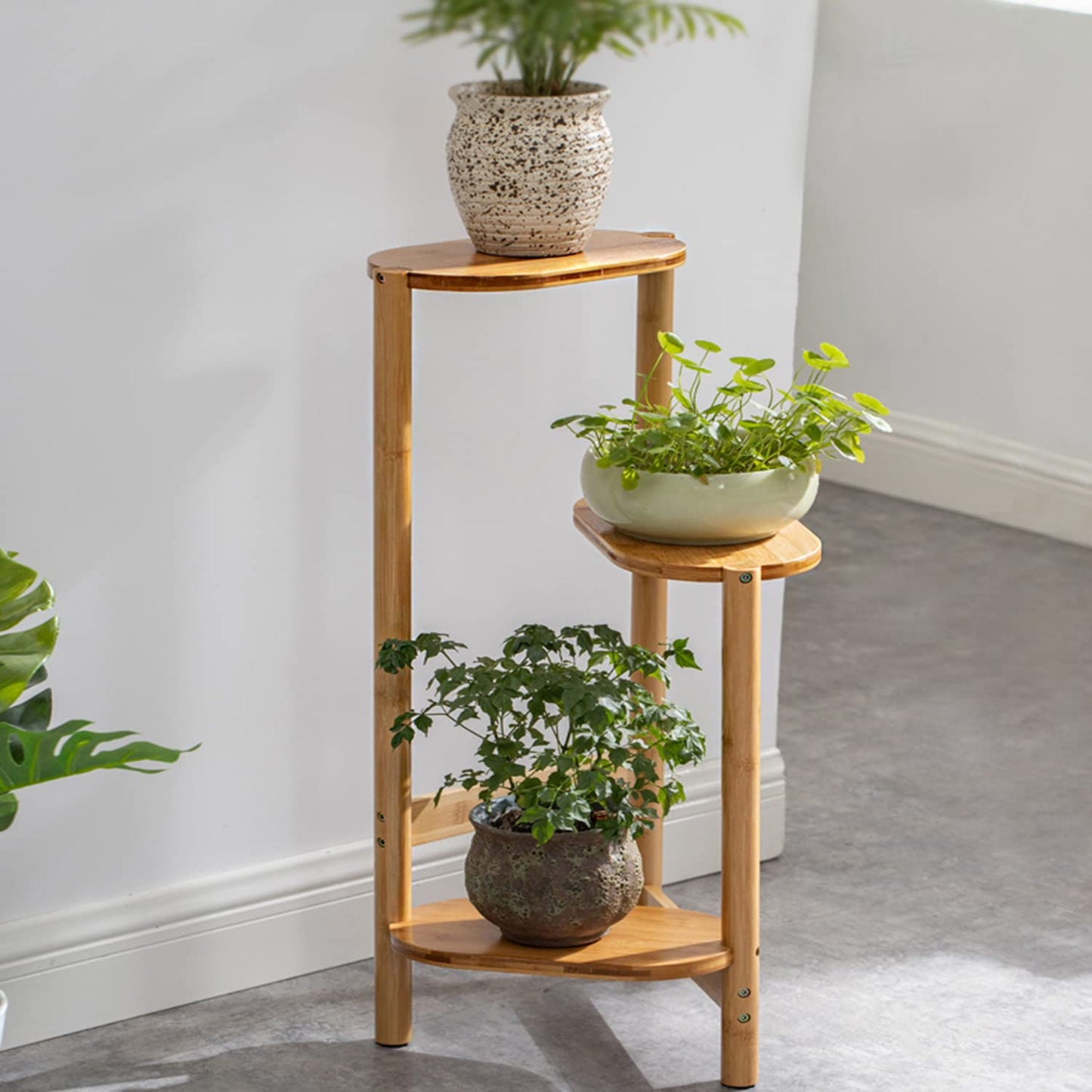 Nisorpa 3-tier Wood Plant Stand, Corner Flower Shelf, Outdoor Indoor Flower Ladder, Multi-layer Flower Stand, Step Flower Rack for Garden Balcony Living Room