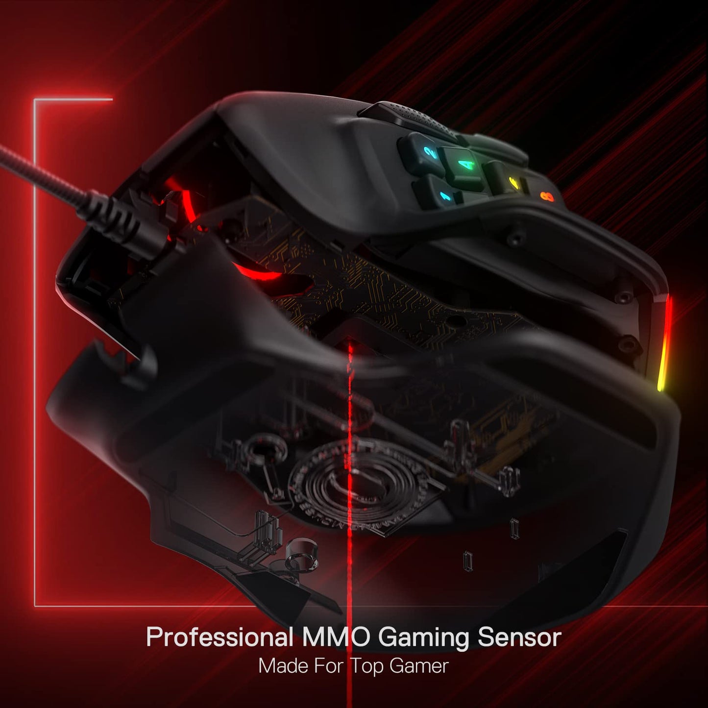 Redragon M811 Aatrox MMO Gaming Mouse, 15 programmable buttons wired RGB mouse with ergonomic grip, 10 side macro keys, software support & backlighting.