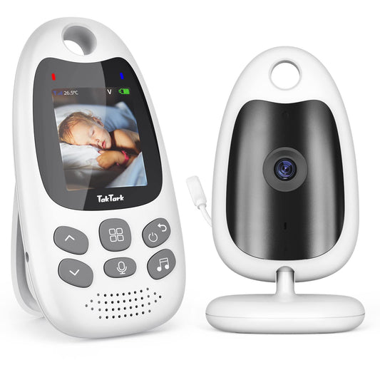 TakTark baby monitor with camera, 2'' video baby monitor, camera and audio baby monitor with VOX function, two-way talk, night vision, temperature monitoring.