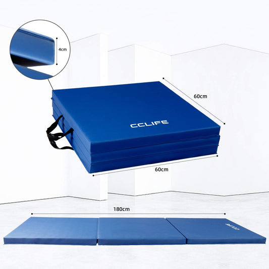 CCLIFE 180x60x5cm Folding Soft Floor Mat Workout Mat Gymnastics Mat Non-Slip Sports Mat Play Mat, Color: Blue. Thickened PU leather surface
