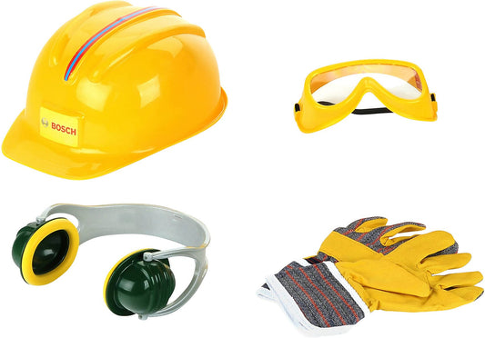 BOSCH Theo Klein 8537 Accessory Set | High-quality work gloves, goggles, earmuffs, and helmet design | Package dimensions: 30 cm x 38 cm x 10 cm | Toy for children ages 3 and up