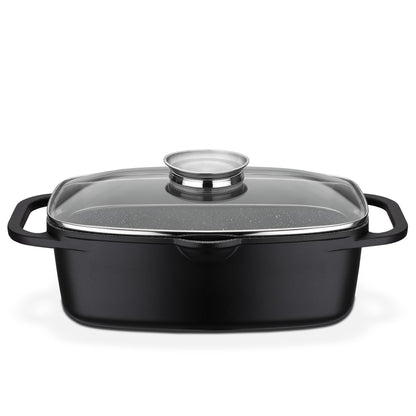 GSW universal roaster gourmet granite - high-quality roaster with lid, perfect for stewing, grilling, and roasting, suitable for induction and oven use - black, cast aluminum, 6 liters.