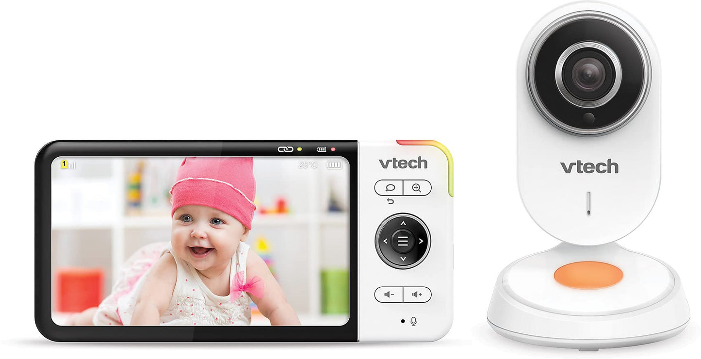VTech Baby Monitor VM818 HD - Video baby monitor with wide-angle camera - HD video, clear sound, 5" LCD color screen and night vision function - With two-way talk, lullabies, and sounds.