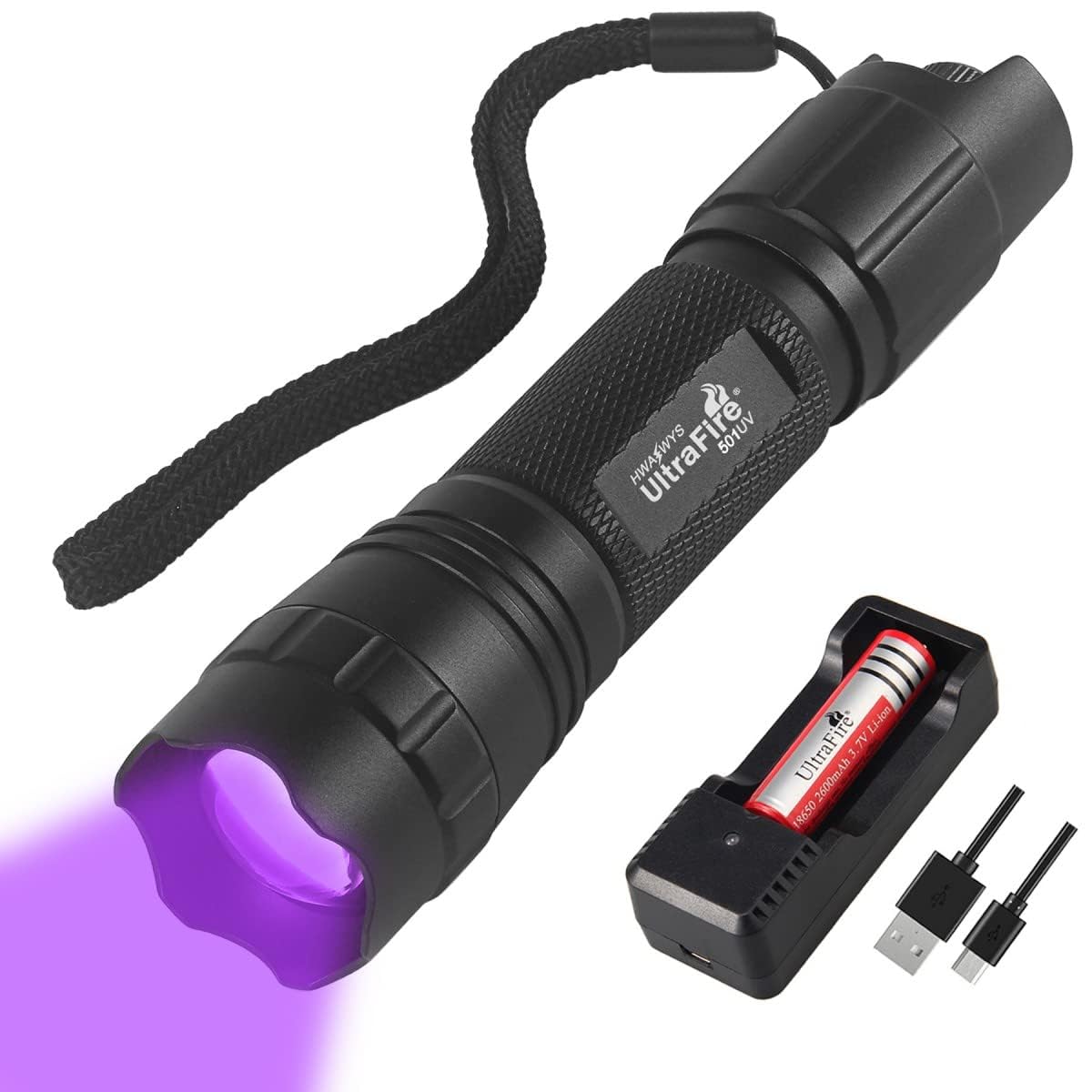 UltraFire UV flashlight 395-405 nm black light LED flashlight, zoomable UV light, stepless dimming UV lamps, small ultraviolet light
