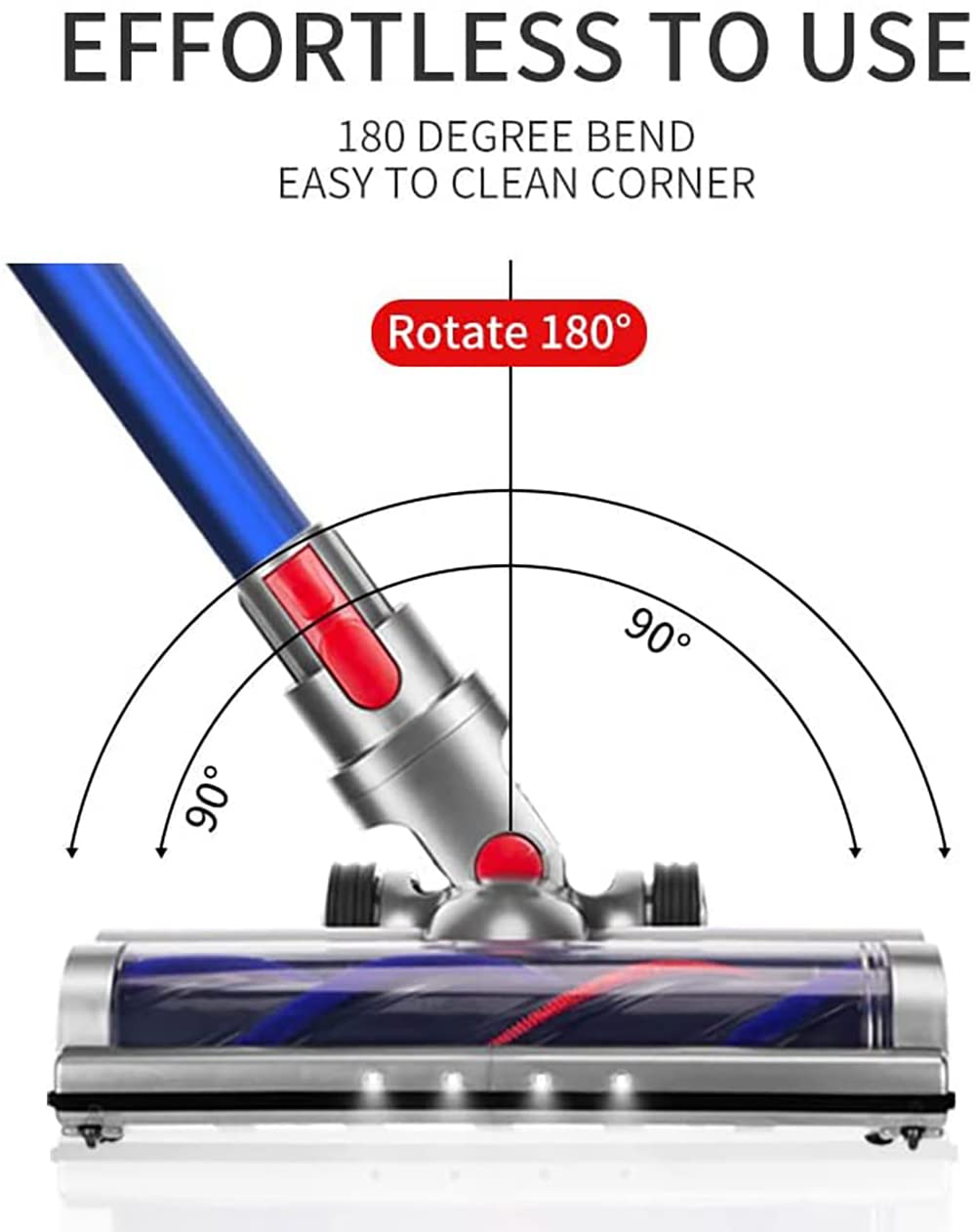 Brush compatible with Dyson V7, V8, V10, V11, V15 vacuum cleaners. Electric brush with direct drive and 4 front lights for hard floors and low-pile carpets.