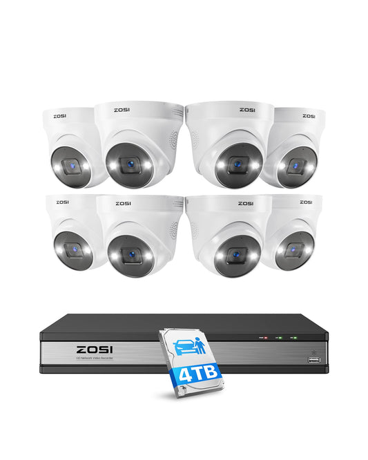 ZOSI 5MP surveillance camera set, video surveillance with 8X 5MP PoE IP camera and 16CH 4TB HDD NVR, person detection and vehicle detection C225