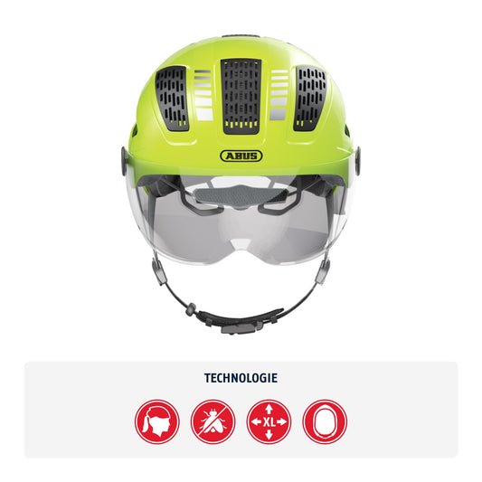 ABUS Urban Helmet Hyban 2.0 ACE - Bike helmet with visor, light, and ABS hard shell - for men and women - Yellow, size M, M (52-58 cm)