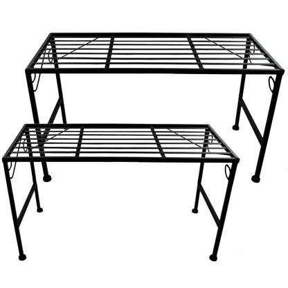 PrimoLiving XL Metal Flower Stand 2-piece black - Foldable 2-tier flower bench Metal rack Outdoor Indoor Plant stand Two-piece plant shelf for balcony terrace garden P-14943