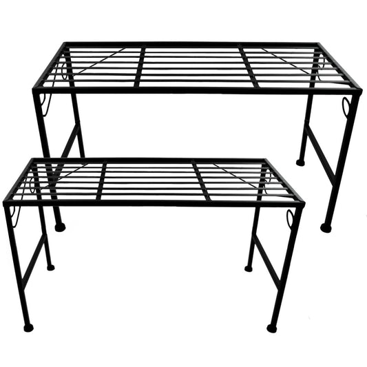 PrimoLiving XL Metal Flower Stand 2-piece black - Foldable 2-tier flower bench Metal rack Outdoor Indoor Plant stand Two-piece plant shelf for balcony terrace garden P-14943