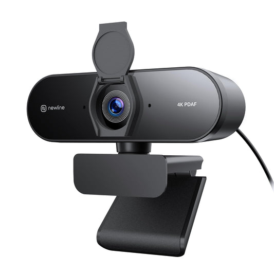 N newline 4k webcam with 2 microphones, 12 megapixels, instant dual PDAF/CDAF autofocus, 1080p@60FPS, clear stereo sound, automatic light correction, USB PC camera for Windows MacOS streaming.