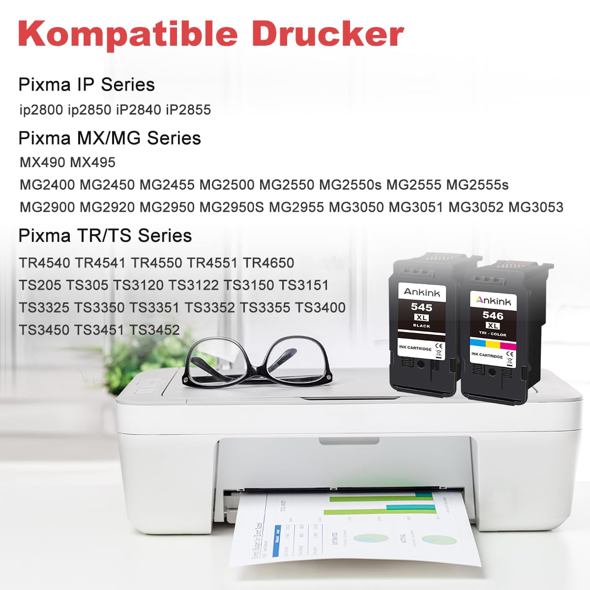 ANKINK PG-545XL CL-546XL PG 545 CL 546 XL Compatible for Canon printer cartridge 545XL 546XL Replacement for ink cartridge Pixma TR4650 TR4550 TR4551 TS3350 TS3450 MG2550s MG2950 MG2500 MX495 (Black, Color)