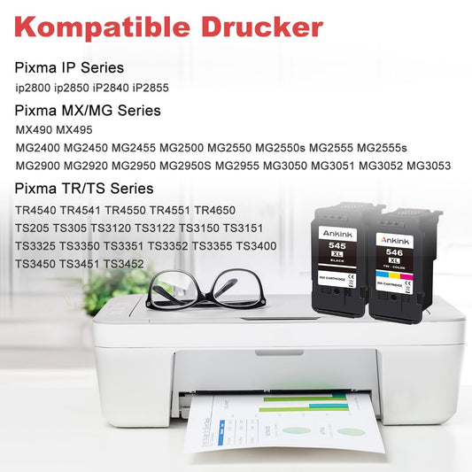 ANKINK PG-545XL CL-546XL PG 545 CL 546 XL Compatible for Canon printer cartridge 545XL 546XL Replacement for ink cartridge Pixma TR4650 TR4550 TR4551 TS3350 TS3450 MG2550s MG2950 MG2500 MX495 (Black, Color)
