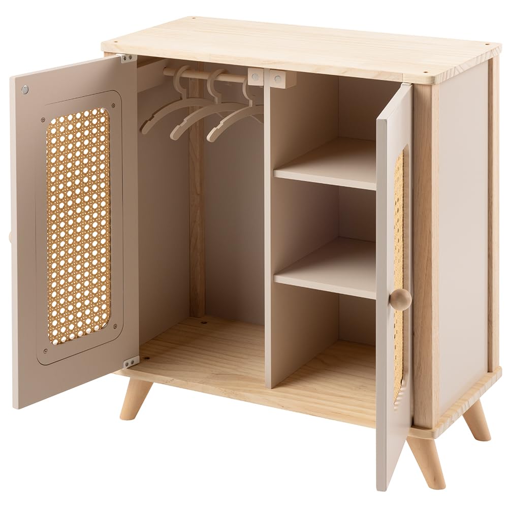 howa doll wardrobe wooden miniflowers doll furniture with clothes rail, shelves and 3 hangers 2660
