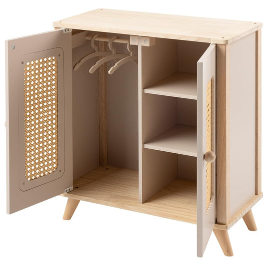 howa doll wardrobe wooden miniflowers doll furniture with clothes rail, shelves and 3 hangers 2660