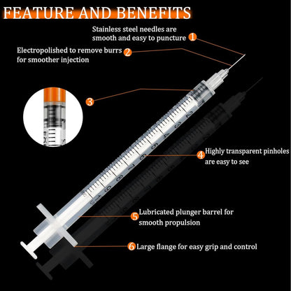 40 piece 1ml plastic tube syringes, multipurpose measuring tools, liquid measuring syringe with graduations, individually packed, for printing ink, liquid separation, dosage, pet.