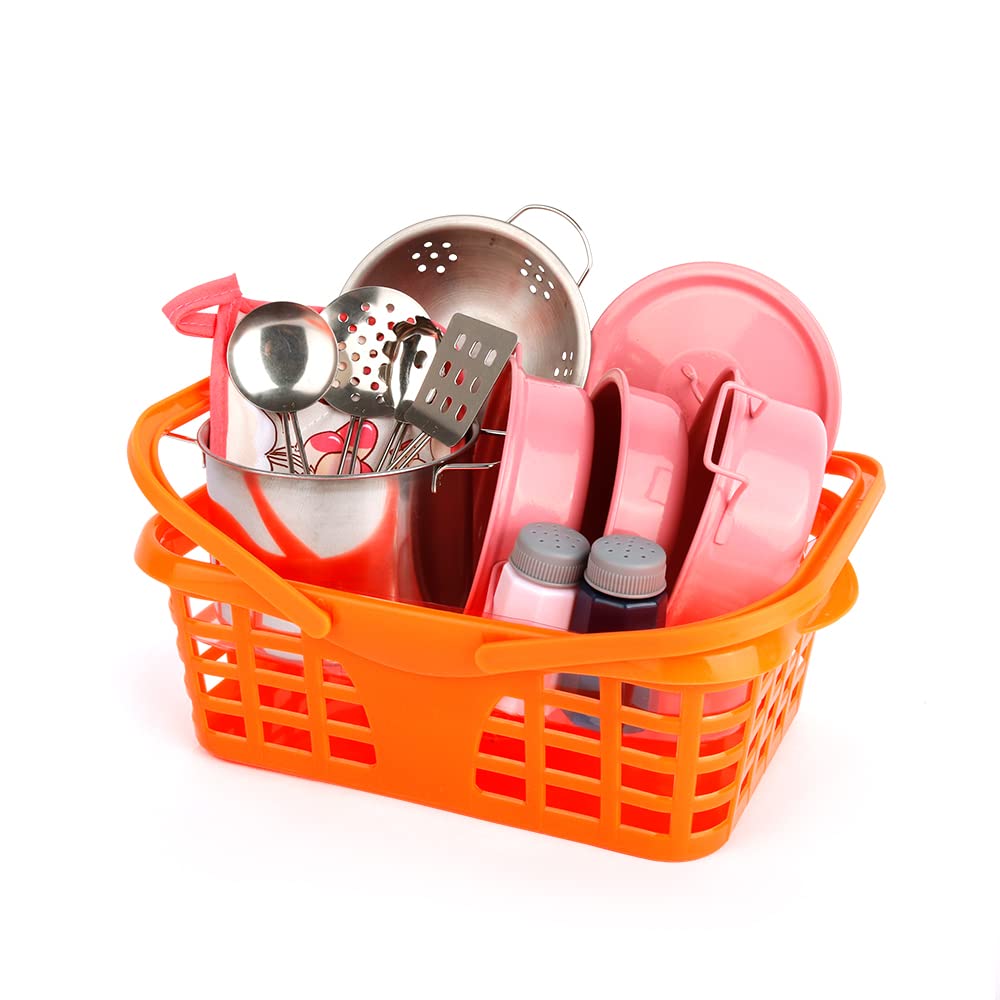 Veitch fairytales children's mud kitchen accessories outdoor kids dishes pots play kitchen kids kitchen dishes play pots kitchen accessories pot set kitchen toys cooking utensils role play gifts (pink)