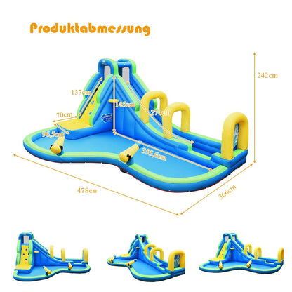 COSTWAY Inflatable Bounce House Water Slide Play Pool, Water Play Center with Slide, Inflatable Water Park, Splash Pool 478x366x242cm (Bounce House Only)