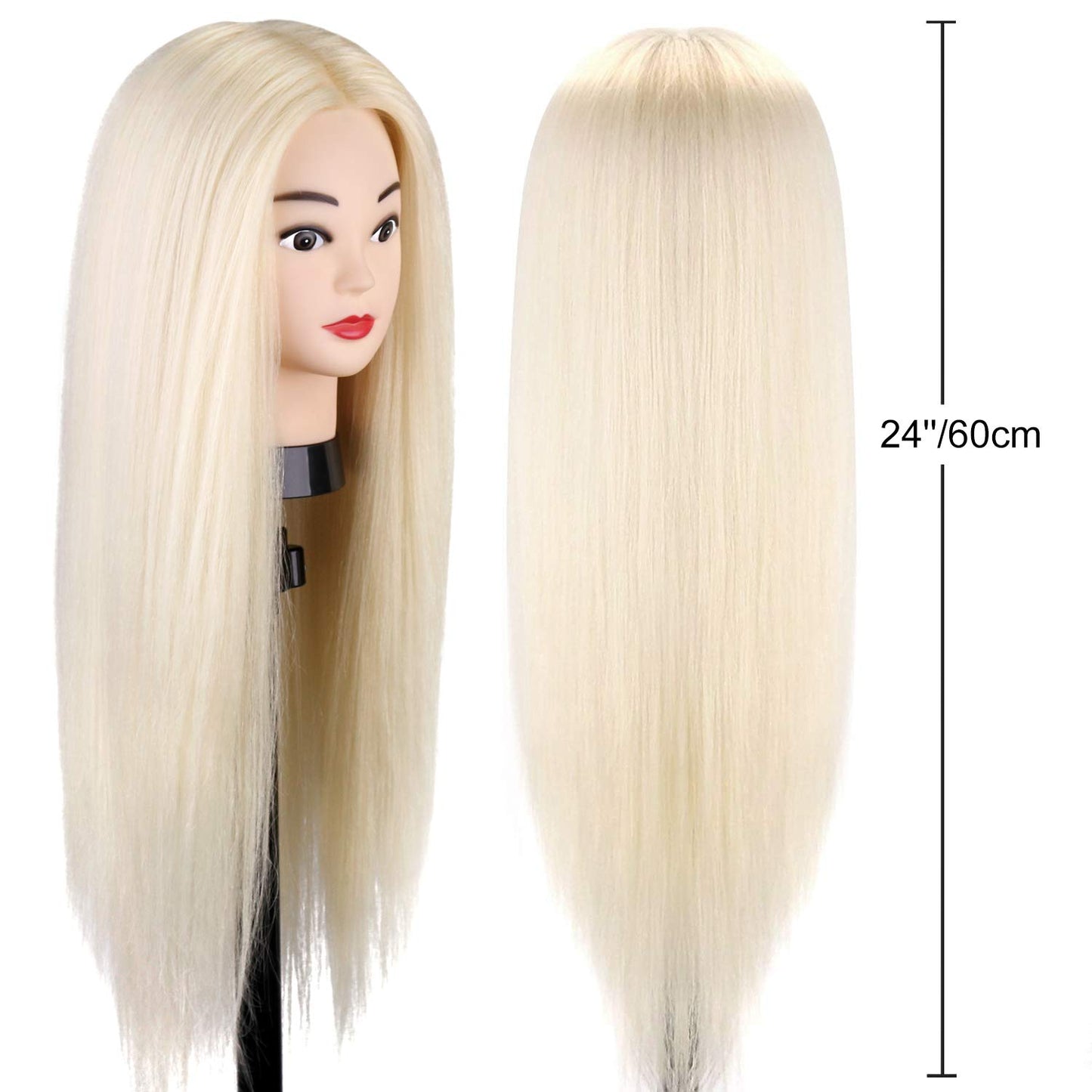 TwoWin Training Heads 80% Real Hair Blonde Cosmetology Doll Head Hairdresser Training Model Mannequin Head with Stand, DIY Hair Accessories Styling, Suitable for Straightening, Curling, Perming.