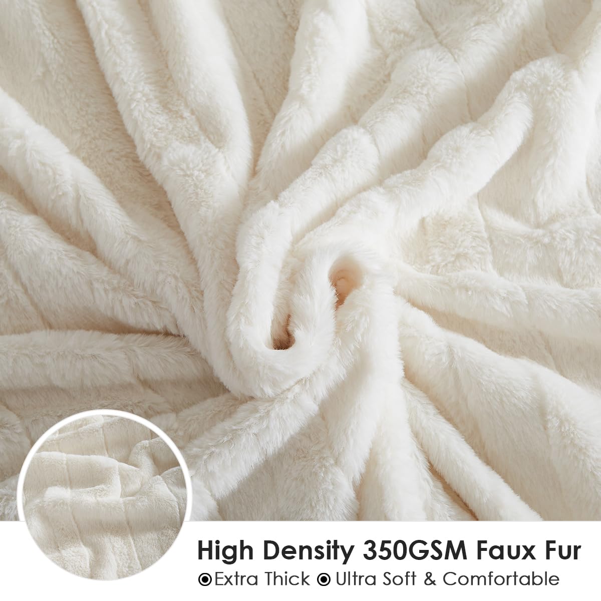 Nayoroom Plush Bedding 200x200 Cream White Winter Warm Fluffy Fleece Duvet Cover and 2 Pillowcases 80x80 cm Oeko-Tex Certified Super Soft Winter Bedding Set Zipper