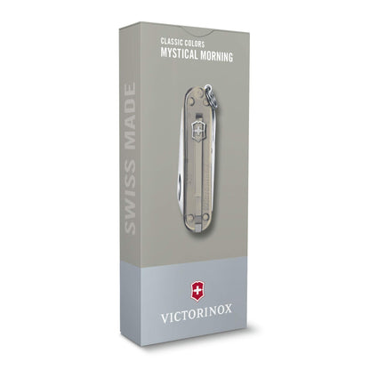 Victorinox Swiss Army Knife, Small, Classic SD, Multitool, Gift, 7 Functions, Blade, Nail File, Gray Transparent