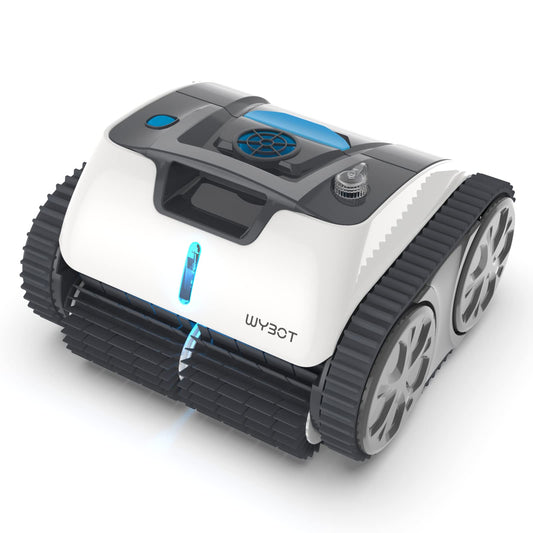 WYBOT Pool robot with 110 mins battery life, fully automatic pool cleaner for floor, waterline, wall cleaning. Features navigation & route planning for pools above or in-ground up to 120 sqm.