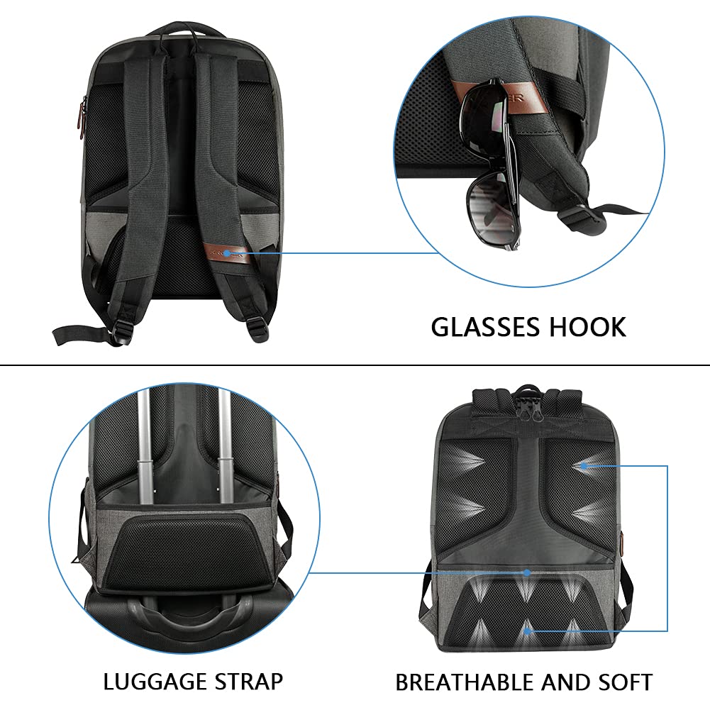 KROSER Laptop Backpack Schoolbag 17.3 Inch Travel Backpack Carry-on Daypack Water-Resistant Multifunction Laptop Bag for Business/School/Travel/Women/Men-Gray