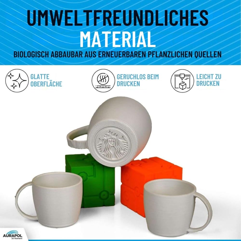AURAPOL Filament 1.75 PLA, 3D printer filament, PLA filament with precision 1.75 mm +/- 0.02 mm, Premium 3D filament compatible with most FDM (FFF) 3D printers and 3D pens.