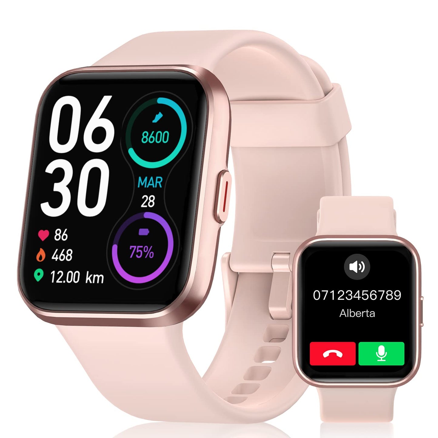 Women's smartwatch with phone function, 1.7" touchscreen pedometer watch with Alexa, 60+ sport modes, heart rate monitor, sleep monitor, SpO2, Whatsapp reminders, IP68 waterproof fitness tracker.