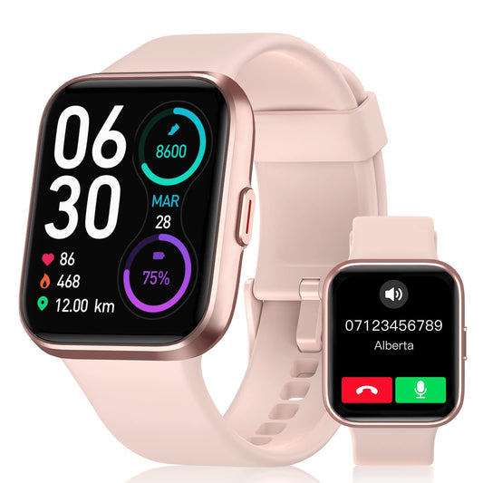Women's smartwatch with phone function, 1.7" touchscreen pedometer watch with Alexa, 60+ sport modes, heart rate monitor, sleep monitor, SpO2, Whatsapp reminders, IP68 waterproof fitness tracker.