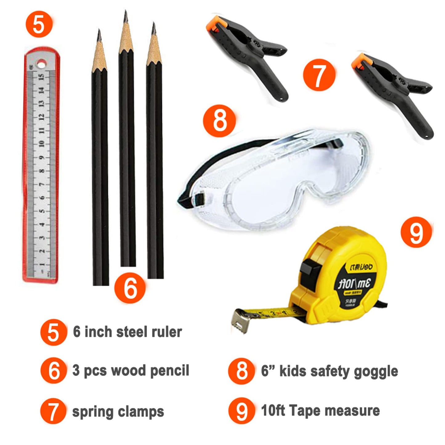 QeeHeng Real Tools for Kids - 20-piece construction tool set with blue toolbox and safety gear, woodworking tool set for beginners, educational gift