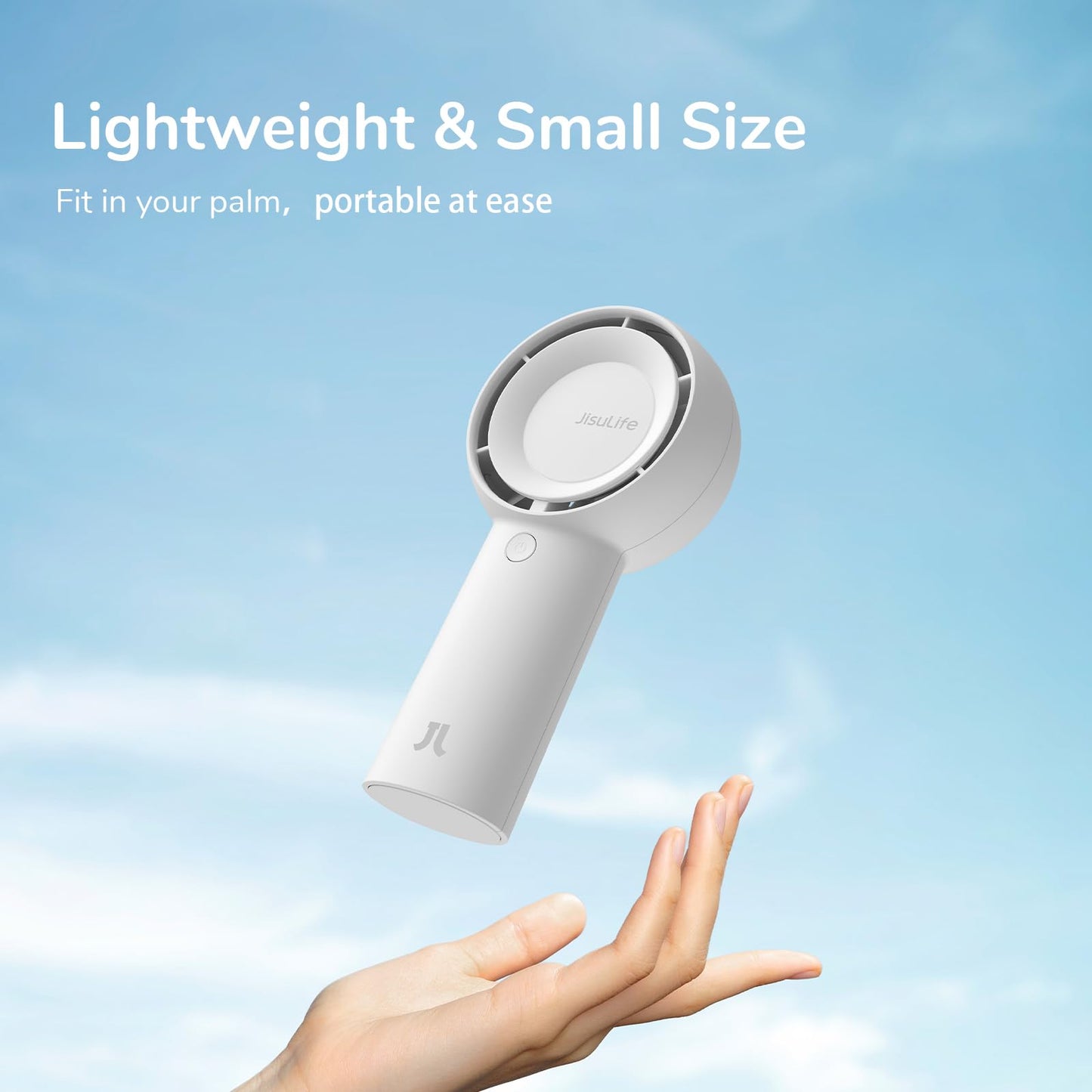 JISULIFE Turbo Handheld Fan Battery [16 Hours Long Working Time] 4000mAh Portable Mini Fan USB Rechargeable with 5 Speeds for Travel/Outdoor/Home/Office - White