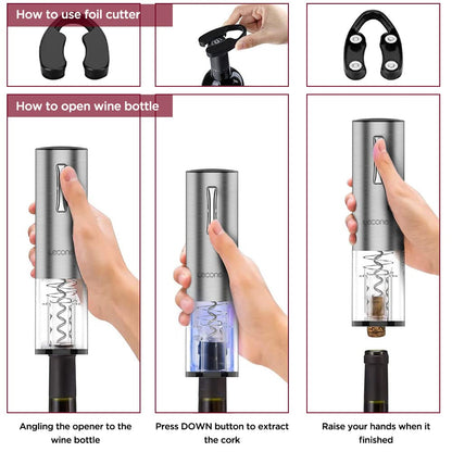 Lecone 7 in 1 Electric Corkscrew Set, Stainless Steel Electric Corkscrew Bottle Opener, Automatic Wine Opener with USB Charging Gift Set, for Home, Restaurant, Party.