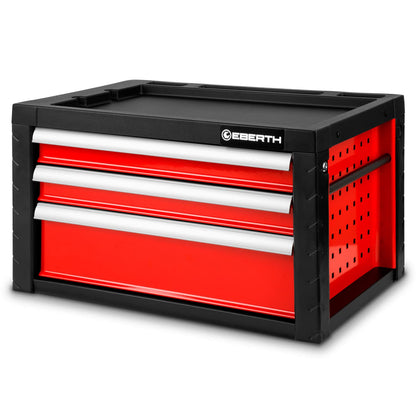 EBERTH Empty Tool Box, Metal Tool Cabinet with 3 drawers, ball-bearing telescopic rails, full extension, lockable tool box with 2 keys, red powder-coated tool chest.