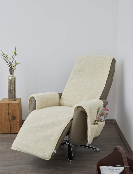 K. & N. Pure wool with armrest covers and long foot part, Natural 59750. Center part approx. 200x50cm, armrests approx. 60x40cm.
