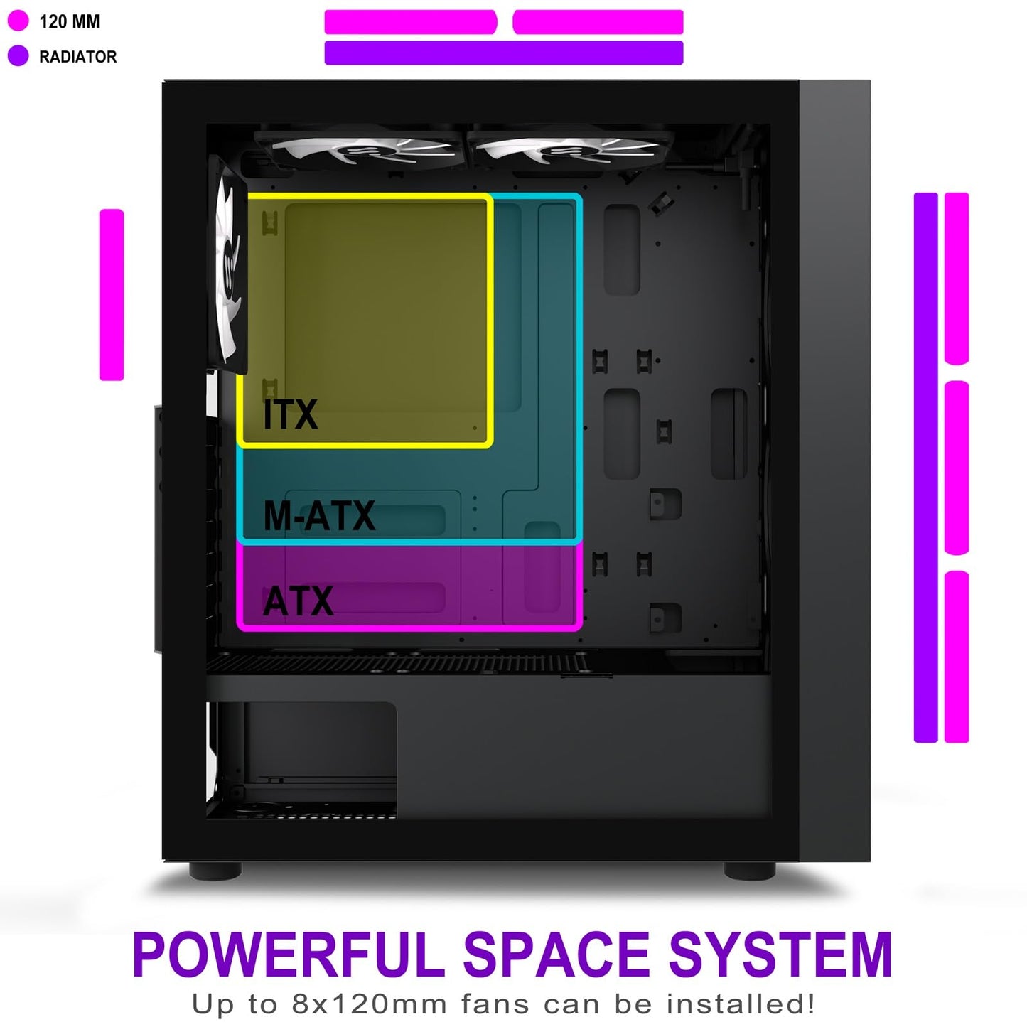 KEDIER's PC case, pre-installed with 3 black case fans, ATX Mid Tower, gaming case with tempered glass opening, side panel, mesh computer case, black (H3) (H05-X60F)