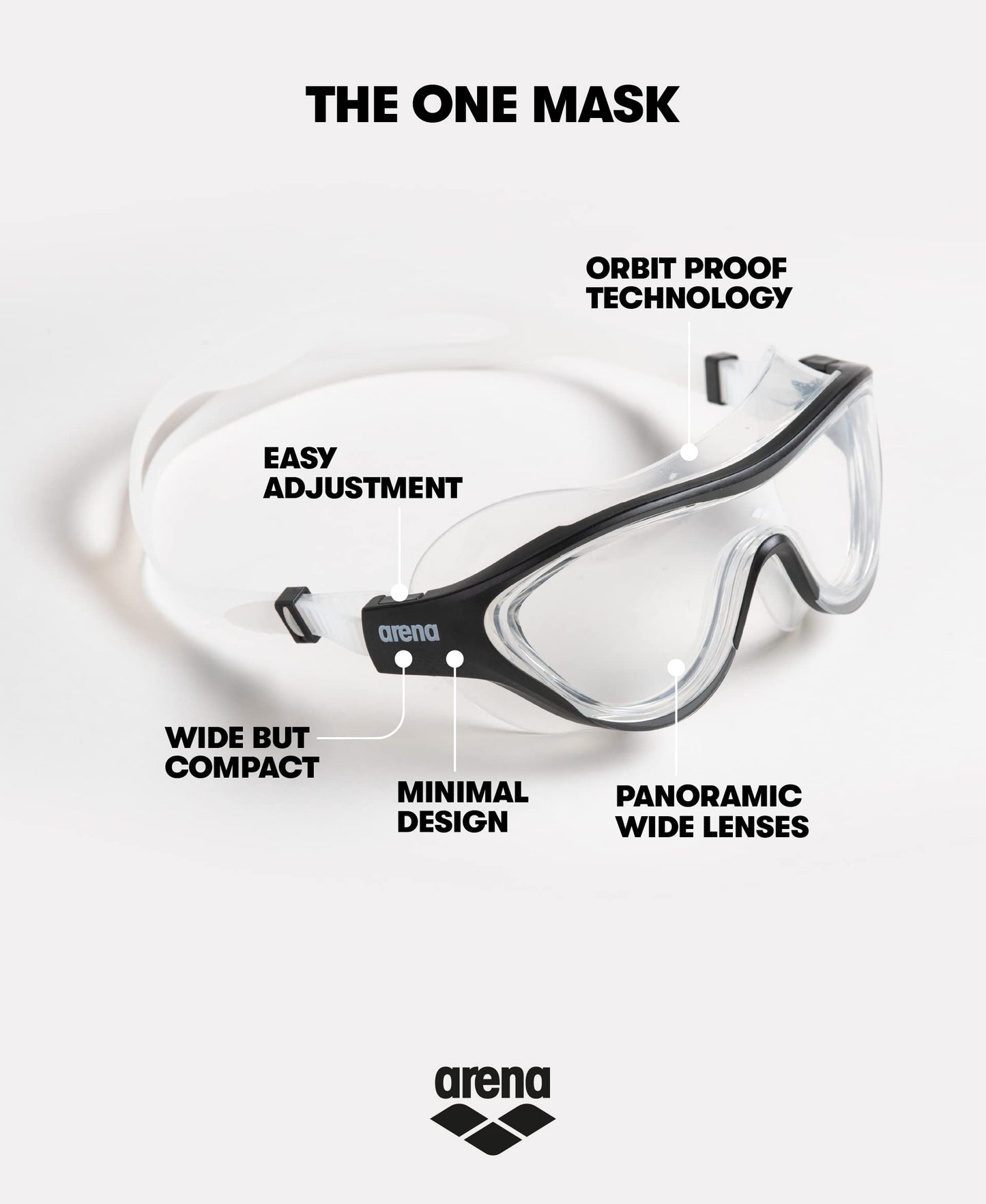 ARENA The One Mask Anti-Fog Swim Mask for Adults & Swim Goggle Case, Goggle Case Hardcase, Goggle Case Hardshell, Black