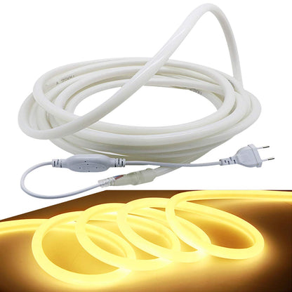 FOLLOW ME 10m Neon Rope Strip Round, 360° Luminescence Warm White, LED flexible strip without light points, 220V bright 2835 LED ribbon, IP65 waterproof for garden party wedding decoration