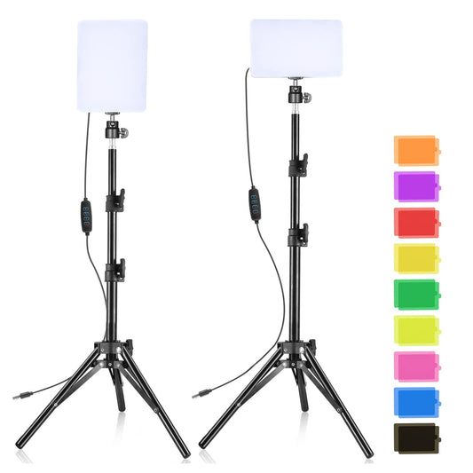 LED Video Light 2 Pack, SEDGEWIN Dimmable 7000K Photo Light Streaming Light USB Video Light with 9 Color Filters Tripod with Ball Head for Photography/Video Conference Lighting/Streaming Accessories/YouTube