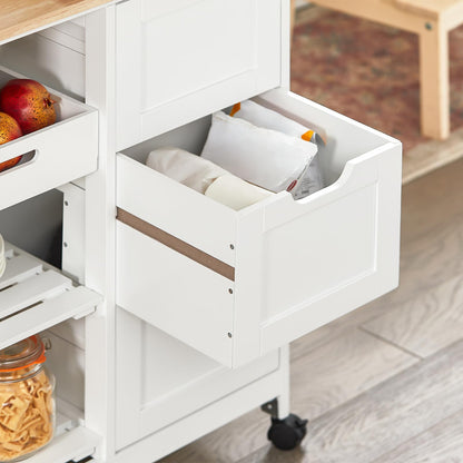 SoBuy serving cart with wheels - kitchen trolley with 2 removable trays and 1 tray - side cart trolley for kitchen, living room, dining room - white, 68x85x38 cm, up to 50 kg, MDF, FKW79-W