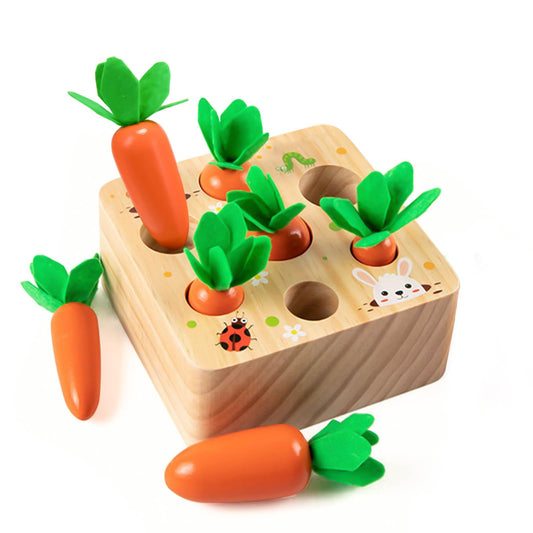 Wooden toys from 1 year | Baby fine motor skills toy for 12 month old boys and girls | Montessori sorting game wooden puzzle Carrot Harvest | Educational toy for children as a birthday gift (carrots)