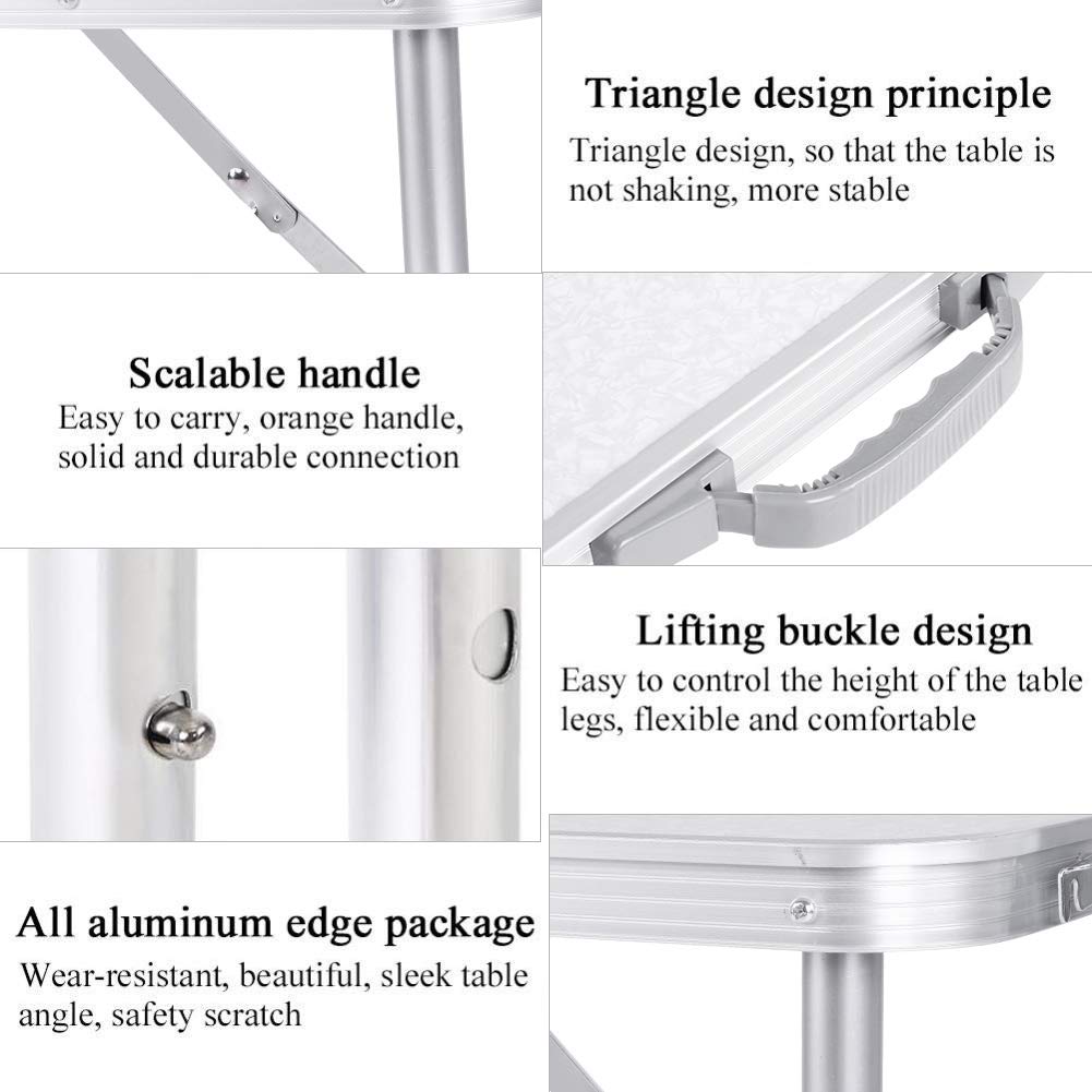 AUTOFU folding table, 90 cm, portable, collapsible, with carrying handle, adjustable height, 120 cm, square, camping picnic table, collapsible computer desk, light, only 4.5 kg.