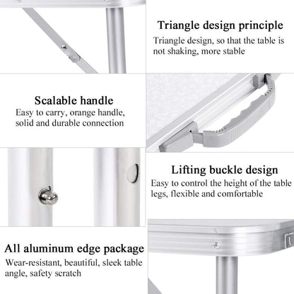 AUTOFU folding table, 90 cm, portable, collapsible, with carrying handle, adjustable height, 120 cm, square, camping picnic table, collapsible computer desk, light, only 4.5 kg.