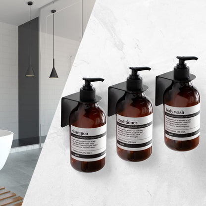 3 pieces Soap Dispenser Wall Mount, 500ml Shampoo Conditioner Body Wash Dispenser with Pump and Waterproof Labels for Kitchen Bathroom (With Stainless Steel Wall Mounts, Amber, No Drilling)