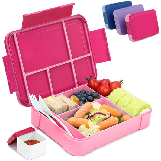 Bugucat lunch box for kids with compartments 1330ML, leak-proof bento box with 6 compartments utensil set, snack box breakfast box for girls boys