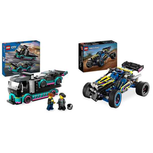 LEGO City car transporter with race car & Technic off-road race buggy